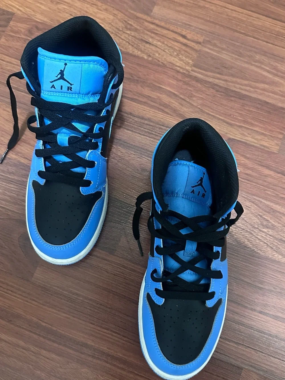 Jordan Youths Light Blue and Black High-Top Sneakers